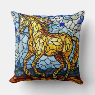 Buntglas goldenes Pferd Kissen
