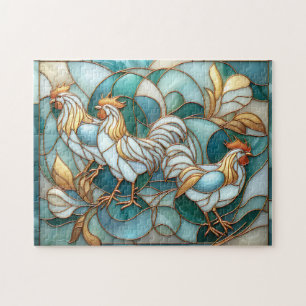 Buntglas-Hähne im eleganten Farmhouse-Stil in Türk Puzzle