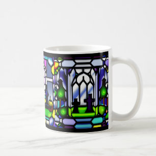 Buntglas-Halloween-Friedhofs-Tasse Kaffeetasse