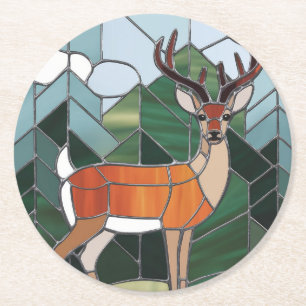 Buntglas - Hirsch Kunst im Buntglas-Stil Runder Pappuntersetzer