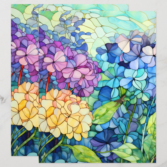 Buntglas Hortensien Blumen Decoupage Tissue (Vorne/Hinten)