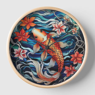 Buntglas im asiatischen Stil Koi-Fische und Kameli Uhr