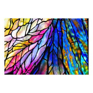 Buntglas in Lila- und Blautönen Fotodruck