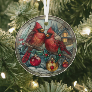 Buntglas Kardinal Weihnachtszauber Ornament Aus Glas