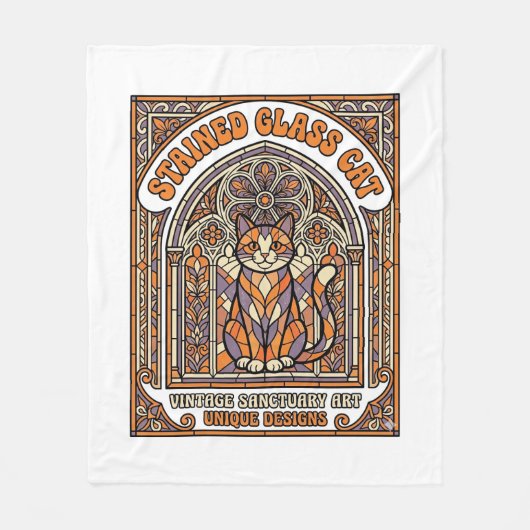 Buntglas Katze Katze Buntglas Kirche Vintage Fleecedecke (Vorderseite)