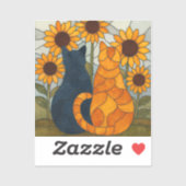 Buntglas-Katzen und Sonnenblumen-Kunstdesign Aufkleber (Blatt)