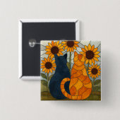 Buntglas-Katzen und Sonnenblumen-Kunstdesign Button (Vorne & Hinten)