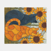 Buntglas-Katzen und Sonnenblumen-Kunstdesign Fleecedecke (Vorderseite (Horizontal))