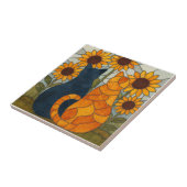 Buntglas-Katzen und Sonnenblumen-Kunstdesign Fliese (Seite)
