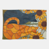 Buntglas-Katzen und Sonnenblumen-Kunstdesign Geschirrtuch (Horizontal)