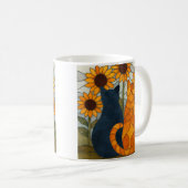Buntglas-Katzen und Sonnenblumen-Kunstdesign Kaffeetasse (VorderseiteRechts)