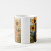 Buntglas-Katzen und Sonnenblumen-Kunstdesign Kaffeetasse (Mittel)