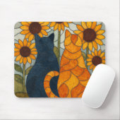 Buntglas-Katzen und Sonnenblumen-Kunstdesign Mousepad (Mit Mouse)