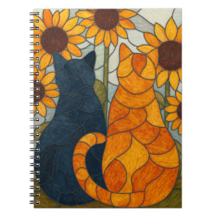 Buntglas-Katzen und Sonnenblumen-Kunstdesign Notizblock