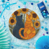 Buntglas-Katzen und Sonnenblumen-Kunstdesign Pappteller (Party)