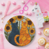 Buntglas-Katzen und Sonnenblumen-Kunstdesign Pappteller (Party)