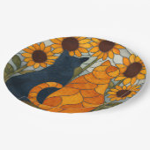Buntglas-Katzen und Sonnenblumen-Kunstdesign Pappteller (Schrägansicht)