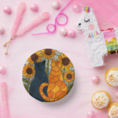 Buntglas-Katzen und Sonnenblumen-Kunstdesign Pappteller (Party)