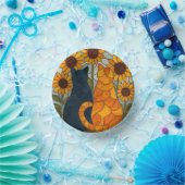 Buntglas-Katzen und Sonnenblumen-Kunstdesign Pappteller (Party)