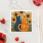 Buntglas-Katzen und Sonnenblumen-Kunstdesign Serviette (Beispiel)