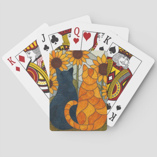 Buntglas-Katzen und Sonnenblumen-Kunstdesign Spielkarten (Rückseite)