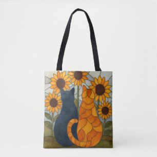Buntglas-Katzen und Sonnenblumen-Kunstdesign Tasche