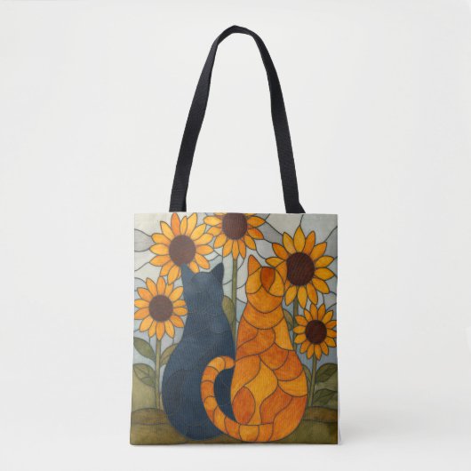 Buntglas-Katzen und Sonnenblumen-Kunstdesign Tasche (Vorderseite)