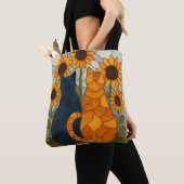 Buntglas-Katzen und Sonnenblumen-Kunstdesign Tasche (Von Nahem)