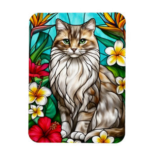 Buntglas-Katzenporträt Elegante Langhaarkatze Magnet