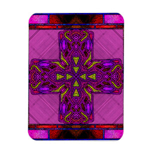 Buntglas-Keltisches Kreuz in Rosa und Lila Magnet