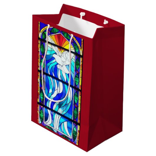 Buntglas-Kirchen-Fenster-Heiliger Geist Taube Mittlere Geschenktüte (Rückseite Schrägansicht)