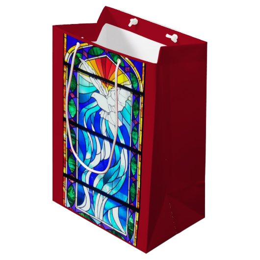 Buntglas-Kirchen-Fenster-Heiliger Geist Taube Mittlere Geschenktüte (Vorderseite Schrägansicht)