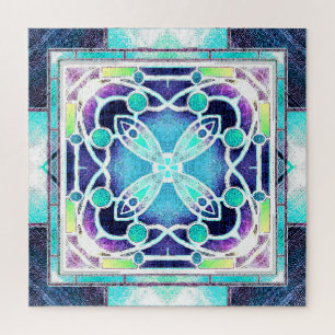 Buntglas-Kirchenfenster in Marineblau und Aqua Puzzle