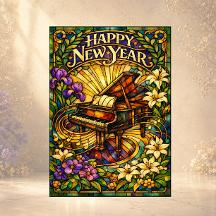 Buntglas-Klavier Floral Neujahr Feiertagskarte