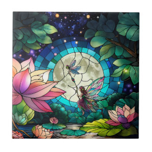 Buntglas Kleine Fee mit Libelle Fliese