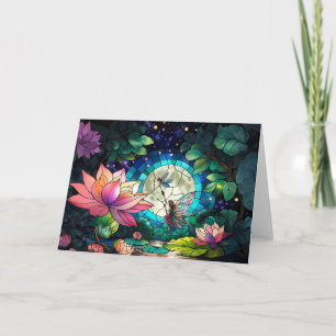 Buntglas-Kleine Fee mit Libelle Karte