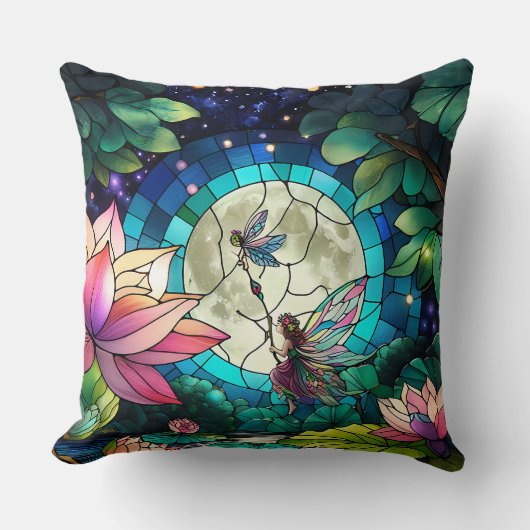 Buntglas Kleine Fee mit Libelle Kissen (Vorderseite)