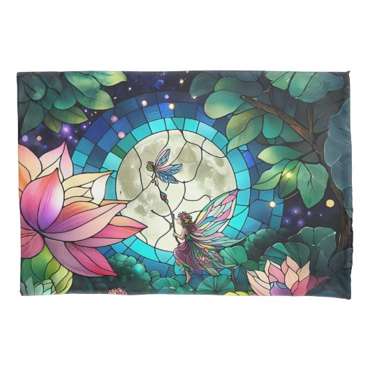 Buntglas Kleine Fee mit Libelle Kissenbezug (Vorderseite)