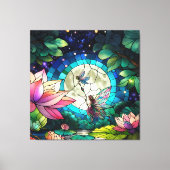 Buntglas Kleine Fee mit Libelle Leinwanddruck (Vorderseite)