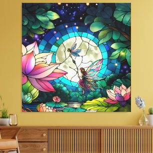 Buntglas Kleine Fee mit Libelle Leinwanddruck