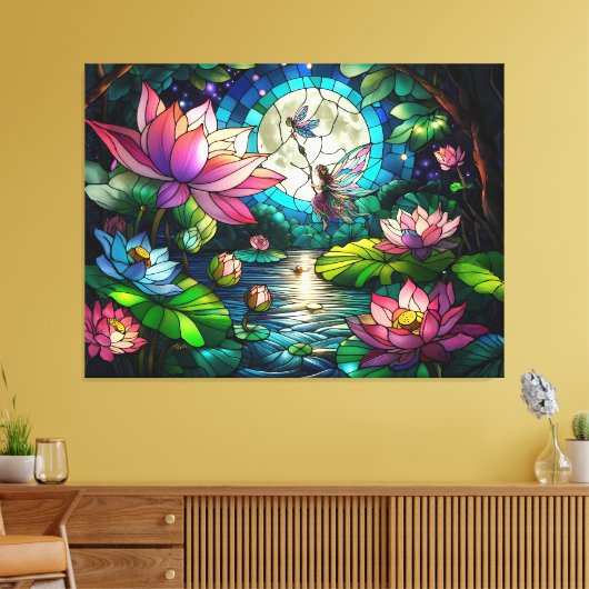 Buntglas-Kleine Fee mit Libelle Leinwanddruck (Insitu (Wohnzimmer))