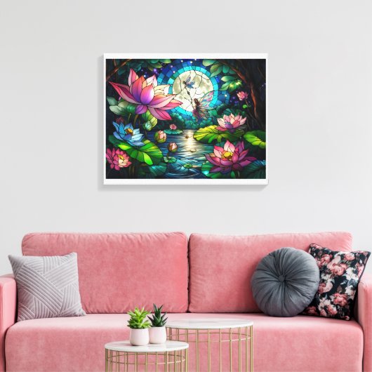 Buntglas-Kleine Fee mit Libelle Leinwanddruck (Insitu (Wohnzimmer))