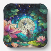 Buntglas Kleine Fee mit Libelle Pappteller (Vorderseite)