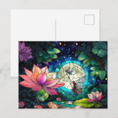 Buntglas Kleine Fee mit Libelle Postkarte (Vorne/Hinten)