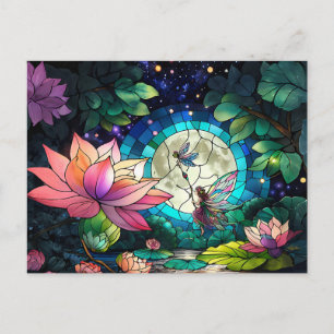 Buntglas Kleine Fee mit Libelle Postkarte