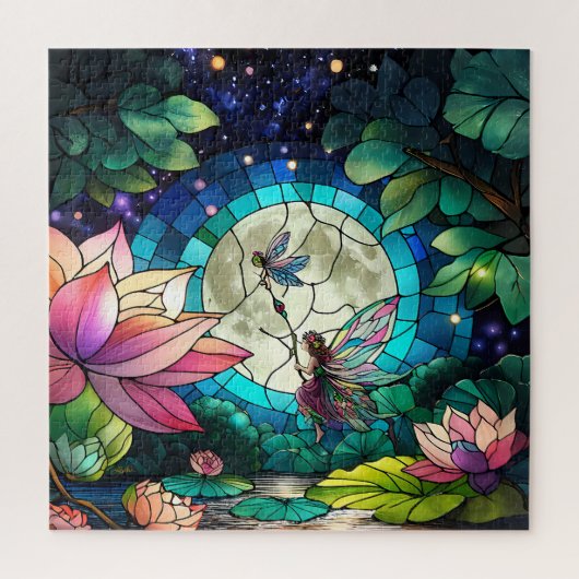 Buntglas Kleine Fee mit Libelle Puzzle (Vertikal)