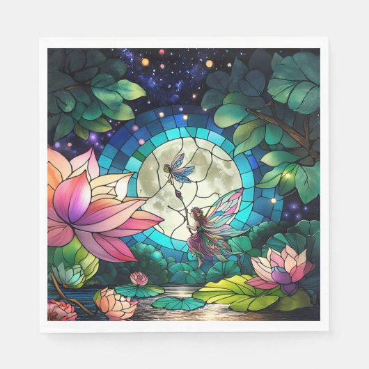 Buntglas Kleine Fee mit Libelle Serviette (Vorderseite)