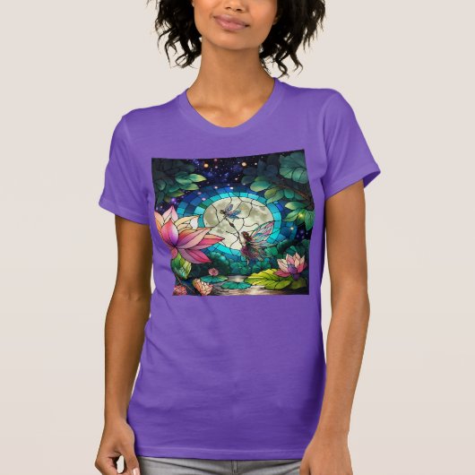 Buntglas Kleine Fee mit Libelle T-Shirt (Vorderseite)