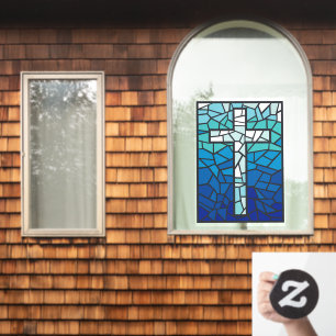 Buntglas Kreuz Blau Schwarz Weiß  Fensteraufkleber
