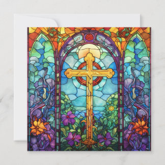 Buntglas Kreuz Einladung